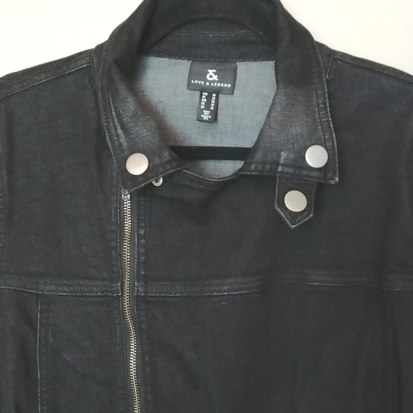 EUC Love & Legend Size 20 Black Denim Motto Style Jacket - Picture 4 of 8